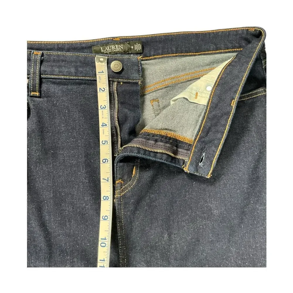 Lauren Ralph Lauren Denim Pencil Skirt Dark Wash Stretch Midi Classic Size 16